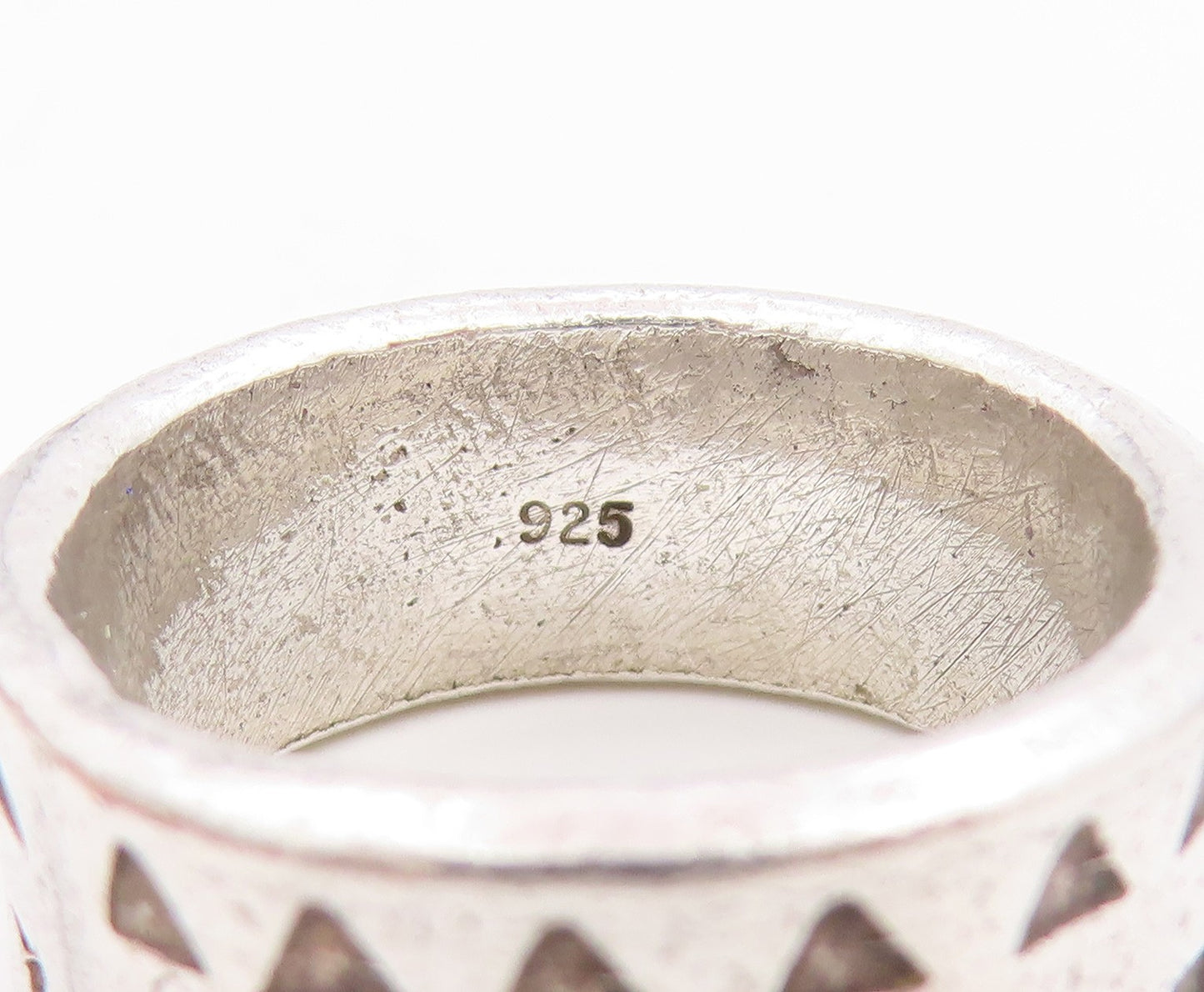 925 Sterling Silver Vintage Ring Etched Geometric Triangle Cutout  Sz 7  RG34153