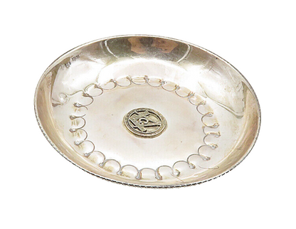 925 Sterling Silver Vintage Raised Free Mason Symbol Shiny Round Dish TR1478
