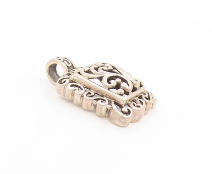 925 Sterling Silver Vintage Pendant Swirly Floral Open Scrollwork Charm  PT25806