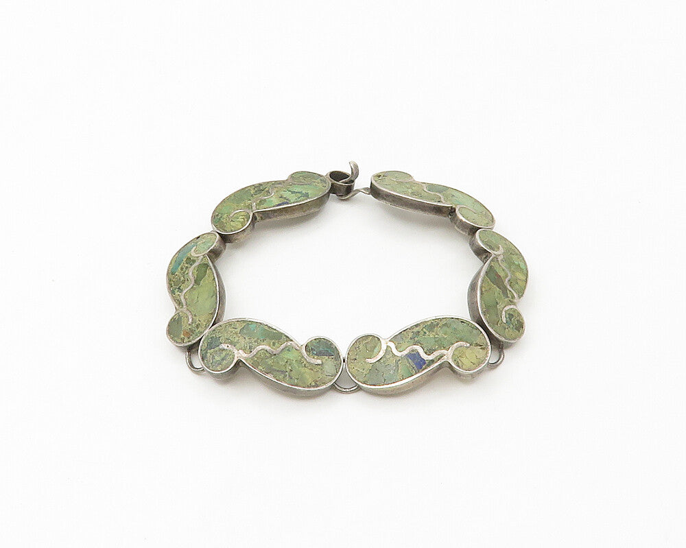 MEXICO 925  Silver  Vintage Antique Turquoise Swirl Chain Bracelet  BT6876