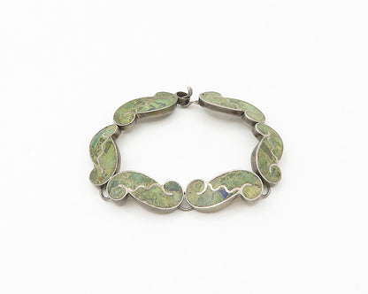 MEXICO 925  Silver  Vintage Antique Turquoise Swirl Chain Bracelet  BT6876