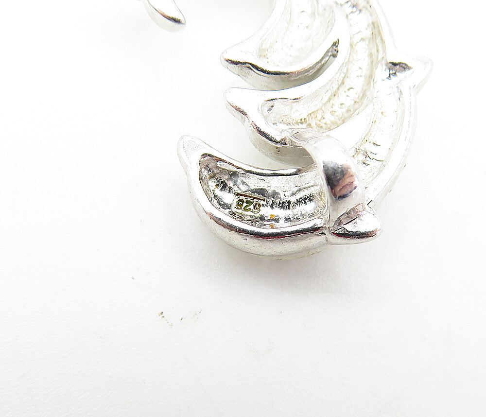 925 Sterling Silver  Sparkling Topaz Triple Leaping Dolphin Pendant  PT3003