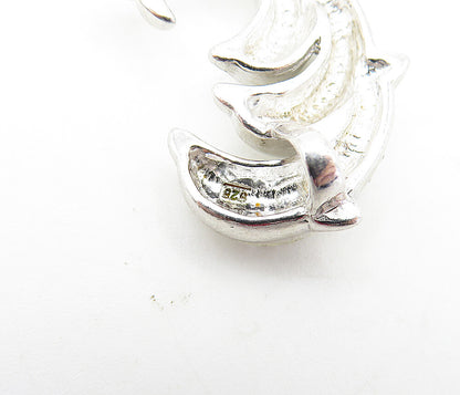 925 Sterling Silver  Sparkling Topaz Triple Leaping Dolphin Pendant  PT3003