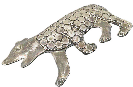 925 Sterling Silver  Vintage Oxidized Circle Pattern Bear Brooch Pin  BP4214