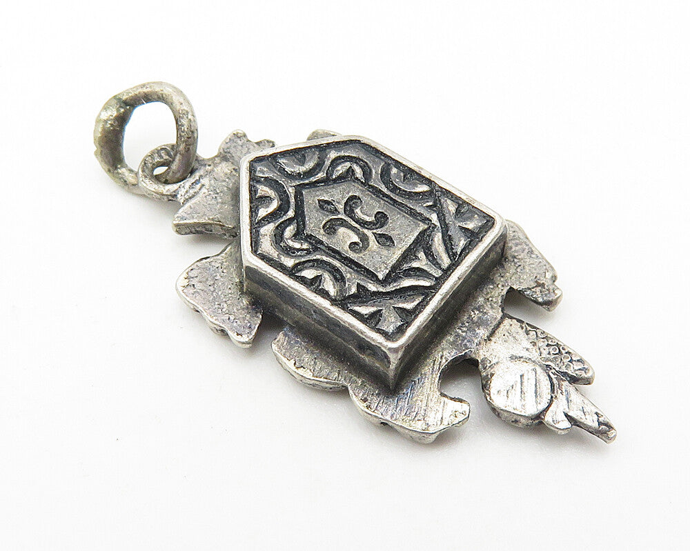 925 Sterling Silver  Vintage Dark Tone Cuckoo Clock Motif Pendant  PT8146