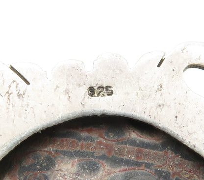 925 Sterling Silver  Vintage Brown Spotted Jasper Love Hearts Pendant  PT12212