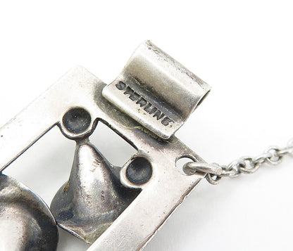 925 Sterling Silver Vintage Oxidized Flower Square Link Chain Bracelet BT3781
