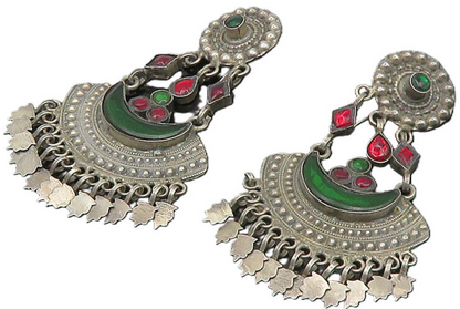 925 Sterling Silver  Vintage Red & Green Topaz Chandelier Earrings  EG9432