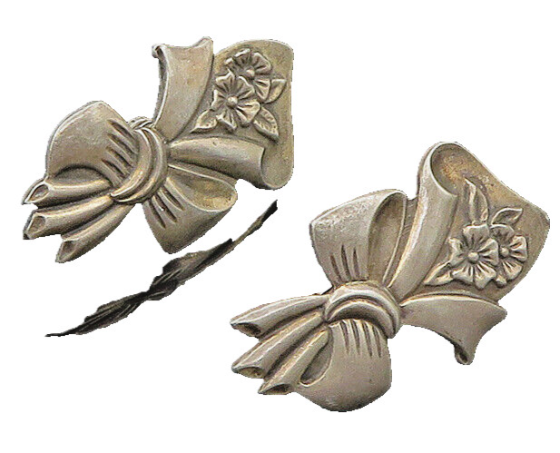 925 Silver  Vintage Antique Floral Ribbon Bow Non Pierce Earrings  EG11402
