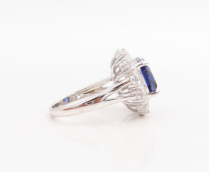 925 Sterling Silver Vintage Ring Designer Sapphire Halo CZ Inlay  Sz 7  RG30987