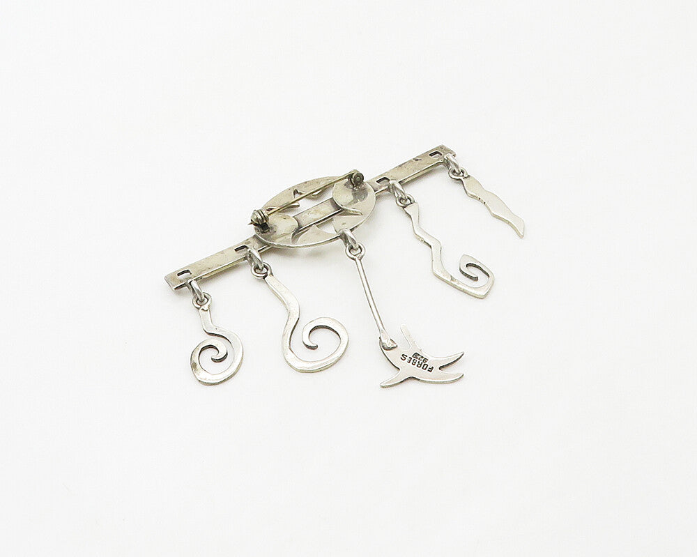 FORBES 925 Sterling Silver  Vintage Shiny Swirl Charms Brooch Pin  BP7034