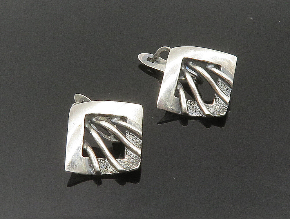 EUROPEAN 925 Sterling Silver  Vintage Shiny Textured Drop Earrings  EG11560