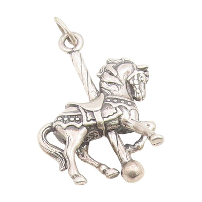 925 Sterling Silver Vintage Pendant Etched Miniature Carousel Horse  PT25927