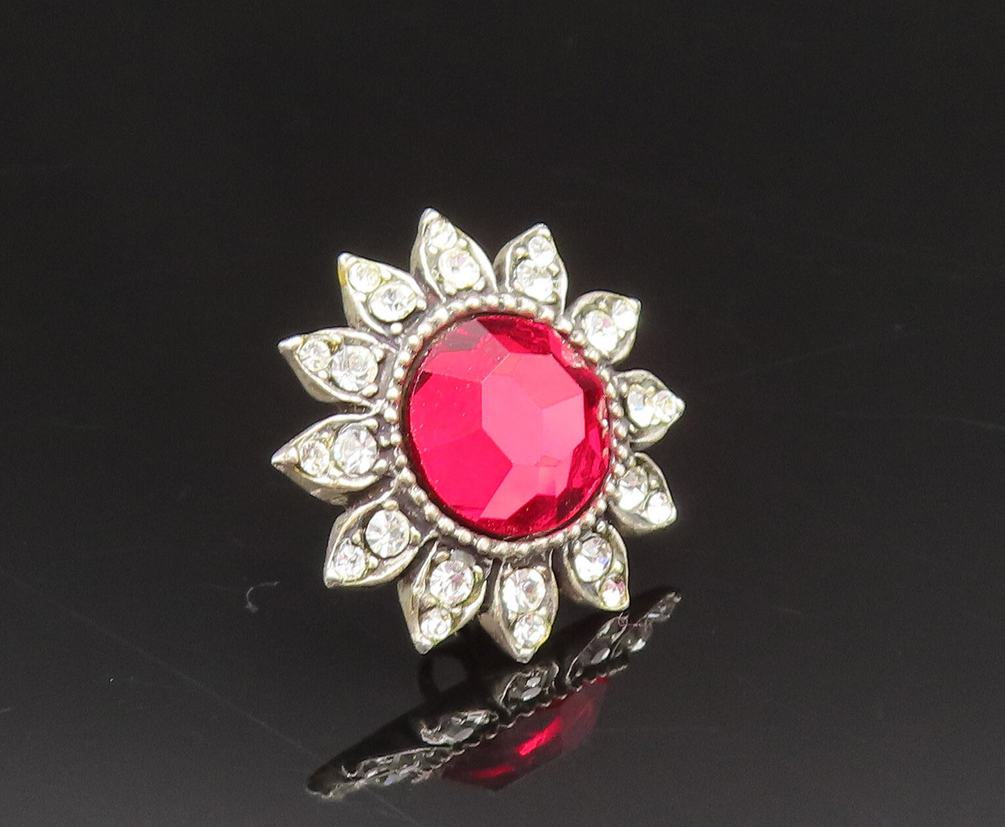 MMA 925 Silver  Vintage Antique Floral Rhinestones Stud Earrings  EG11938