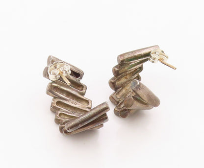 14k Gold & 925 Sterling Silver Vintage Earrings Chunky Stacked Cylinder  EG14394