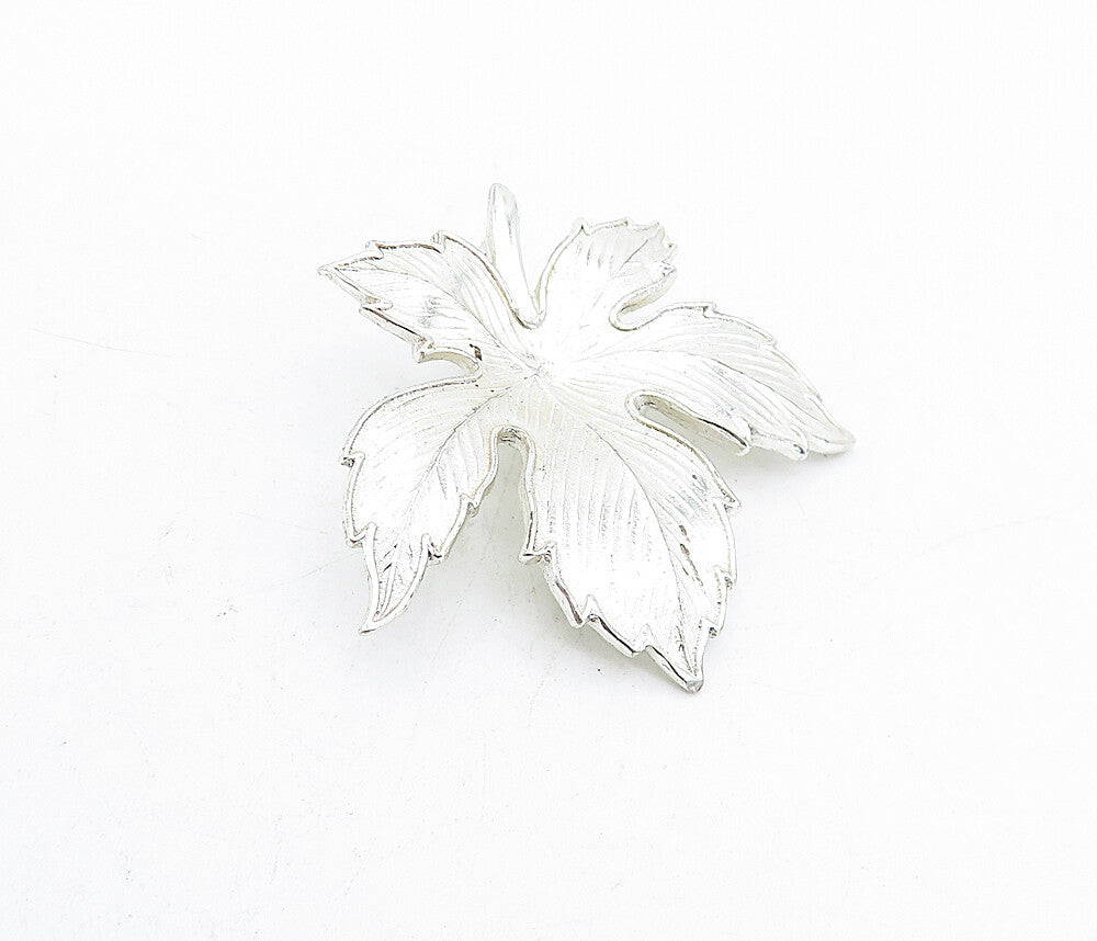 925 Sterling Silver  Vintage Shiny Etched Single Autumn Leaf Pendant  PT3756