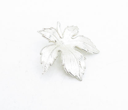 925 Sterling Silver  Vintage Shiny Etched Single Autumn Leaf Pendant  PT3756