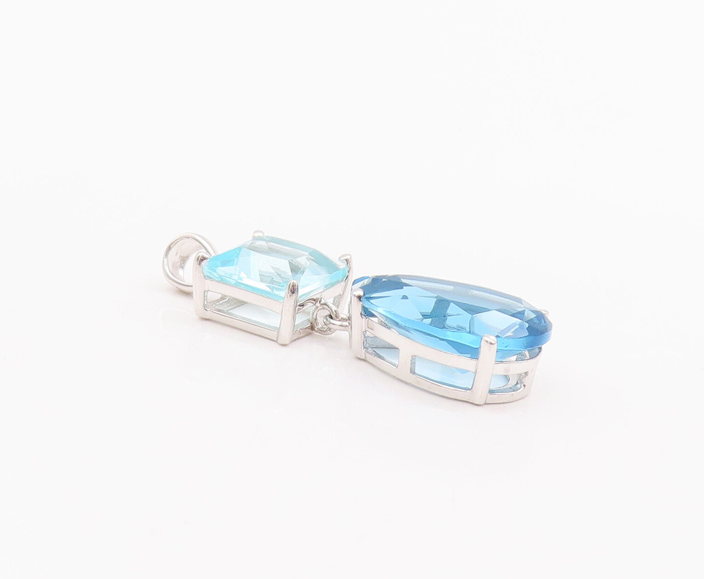 925 Sterling Silver Vintage Pendant Square & Drop Cut Two Tone Blue CZ  PT23077