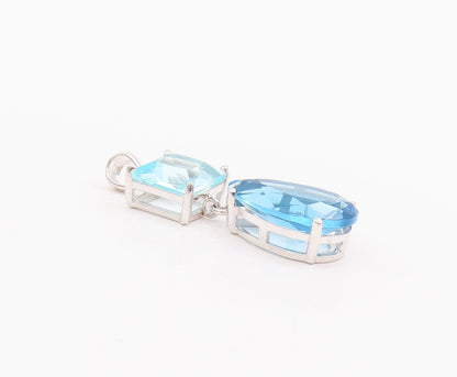 925 Sterling Silver Vintage Pendant Square & Drop Cut Two Tone Blue CZ  PT23077