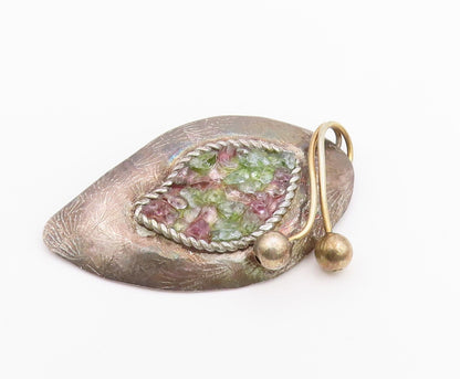 DESIGNER 925 Silver  Vintage Rough Peridot Floral Leaf Brooch Pin  BP8198