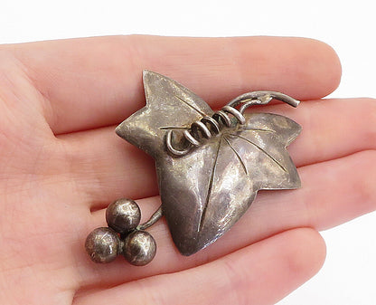 MEXICO 925 Sterling Silver  Vintage Dark Tone Autumn Leaf Brooch Pin  BP1821