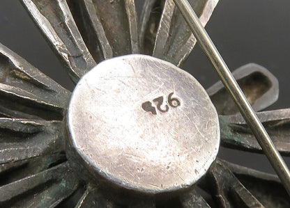 925 Sterling Silver  Vintage Dark Tone Shiny Flower Motif Brooch Pin  BP8950