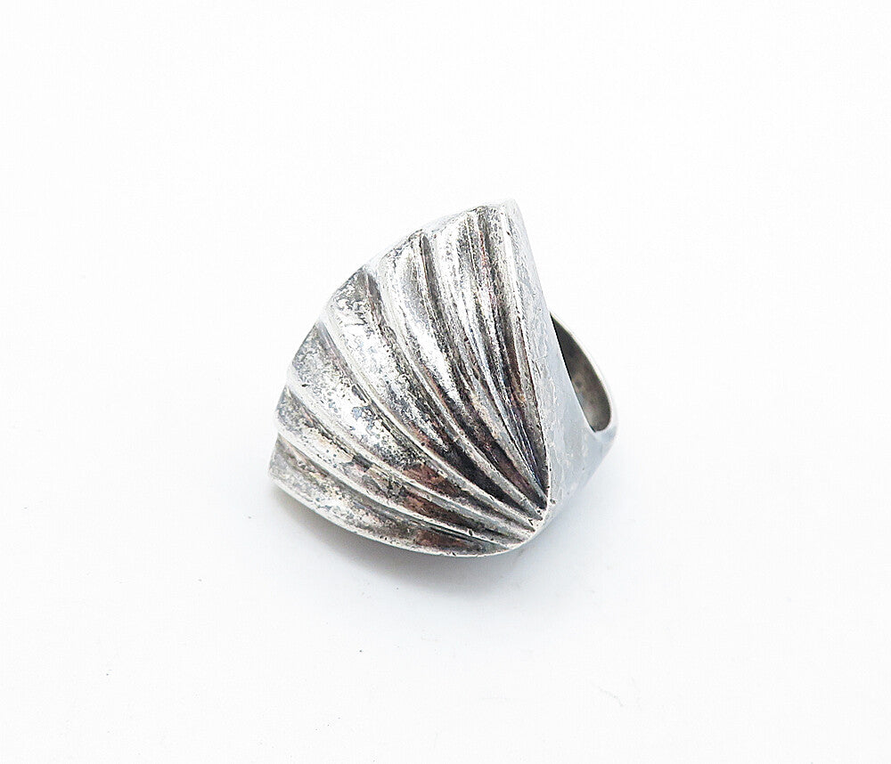 MEXICO 925 Silver  Vintage Dark Tone Scalloped Dome Band Ring Sz 7  RG6974