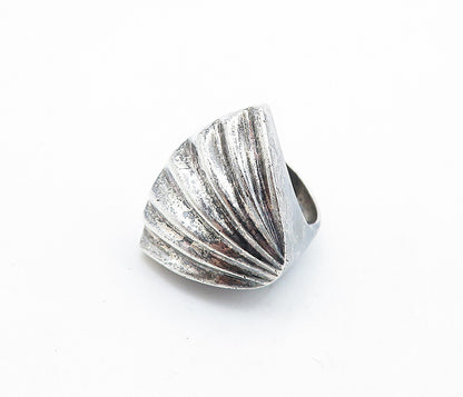 MEXICO 925 Silver  Vintage Dark Tone Scalloped Dome Band Ring Sz 7  RG6974
