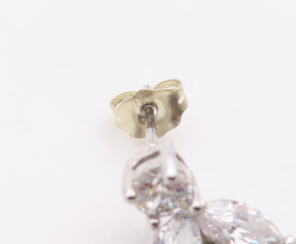 925 Sterling Silver Vintage Earrings Marquise & Round Cut CZ Leaf Drop  EG14380