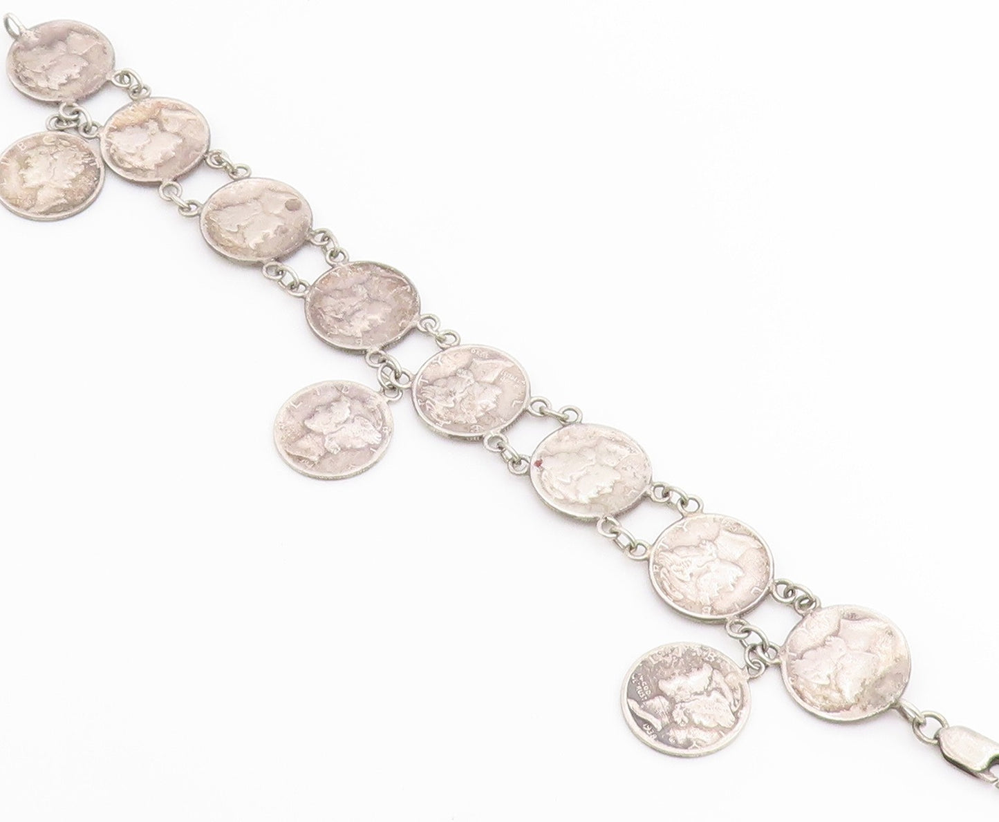 925 Sterling Silver Vintage Bracelet Classic US Mercury Dime Coin Link  BT12219