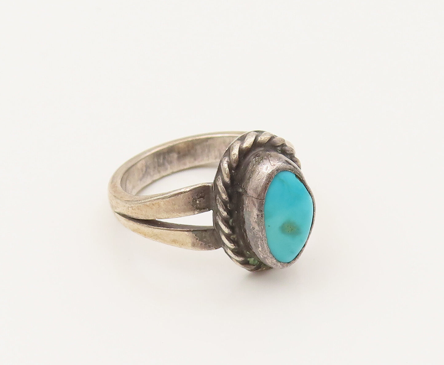SOUTHWESTERN 925 Silver Vintage Rope Border Turquoise Ring Sz 5.5 RG26510