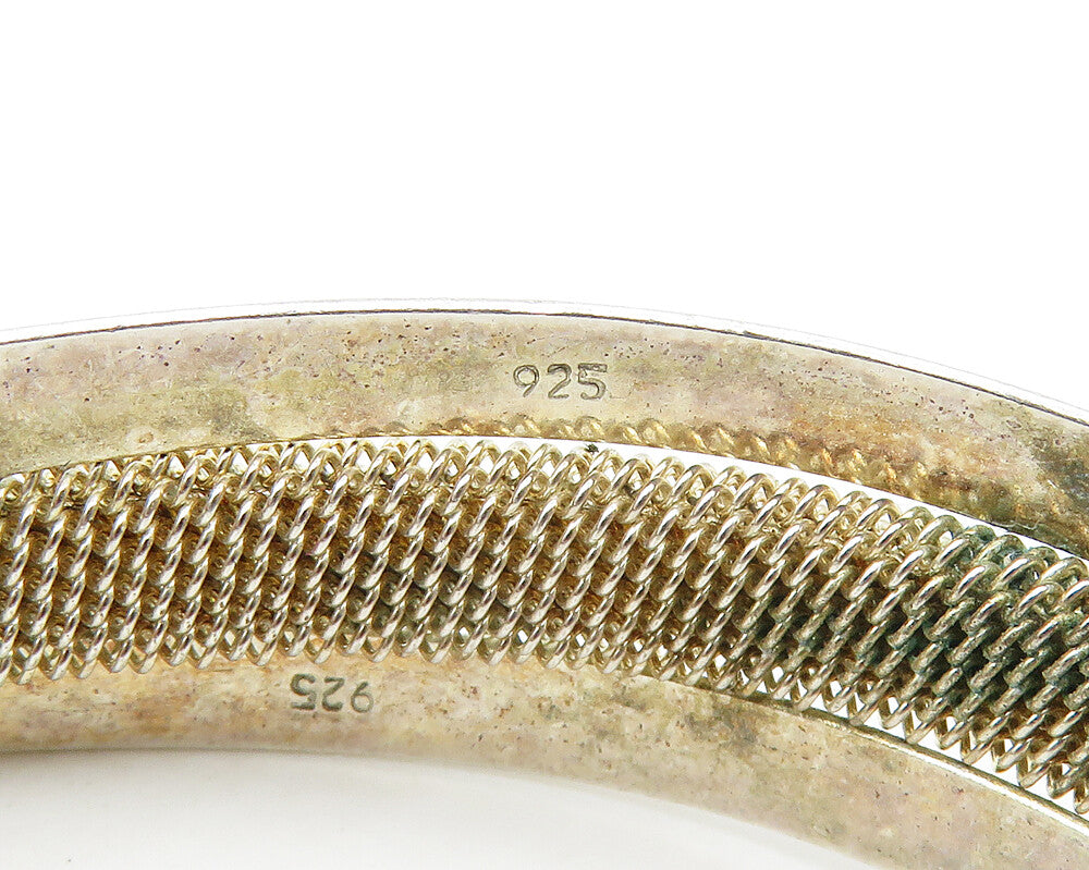 925 Sterling Silver  Vintage Shiny Mesh Detail Split Cuff Bracelet  BT6632