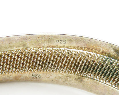 925 Sterling Silver  Vintage Shiny Mesh Detail Split Cuff Bracelet  BT6632