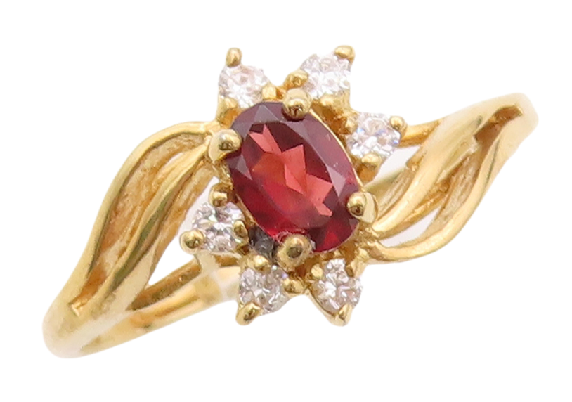 925 Sterling Silver Vintage Ring Gold Plated Floral Garnet & CZ Sz 10.5  RG30776