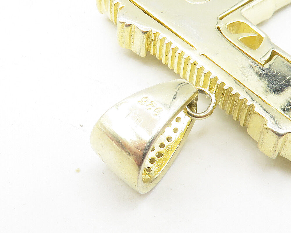 925 Sterling Silver  Cubic Zirconia Encrusted Machine Gun Pendant  PT8006