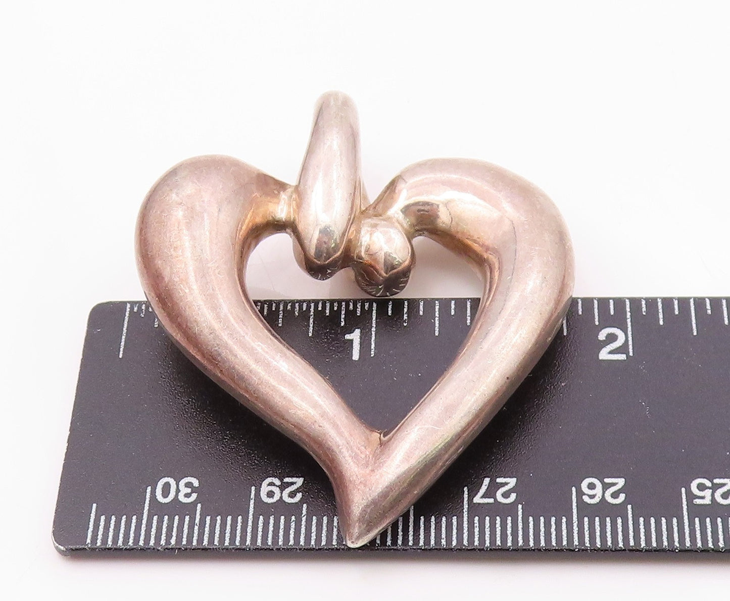 925 Sterling Silver  Vintage Open Puffy Floating Love Heart Pendant  PT20751