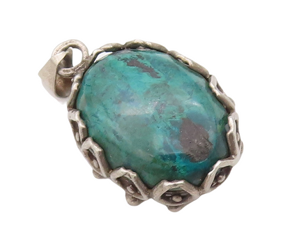 925 Sterling Silver Vintage Pendant Carved Oval Cabochon Gemstone PT23549