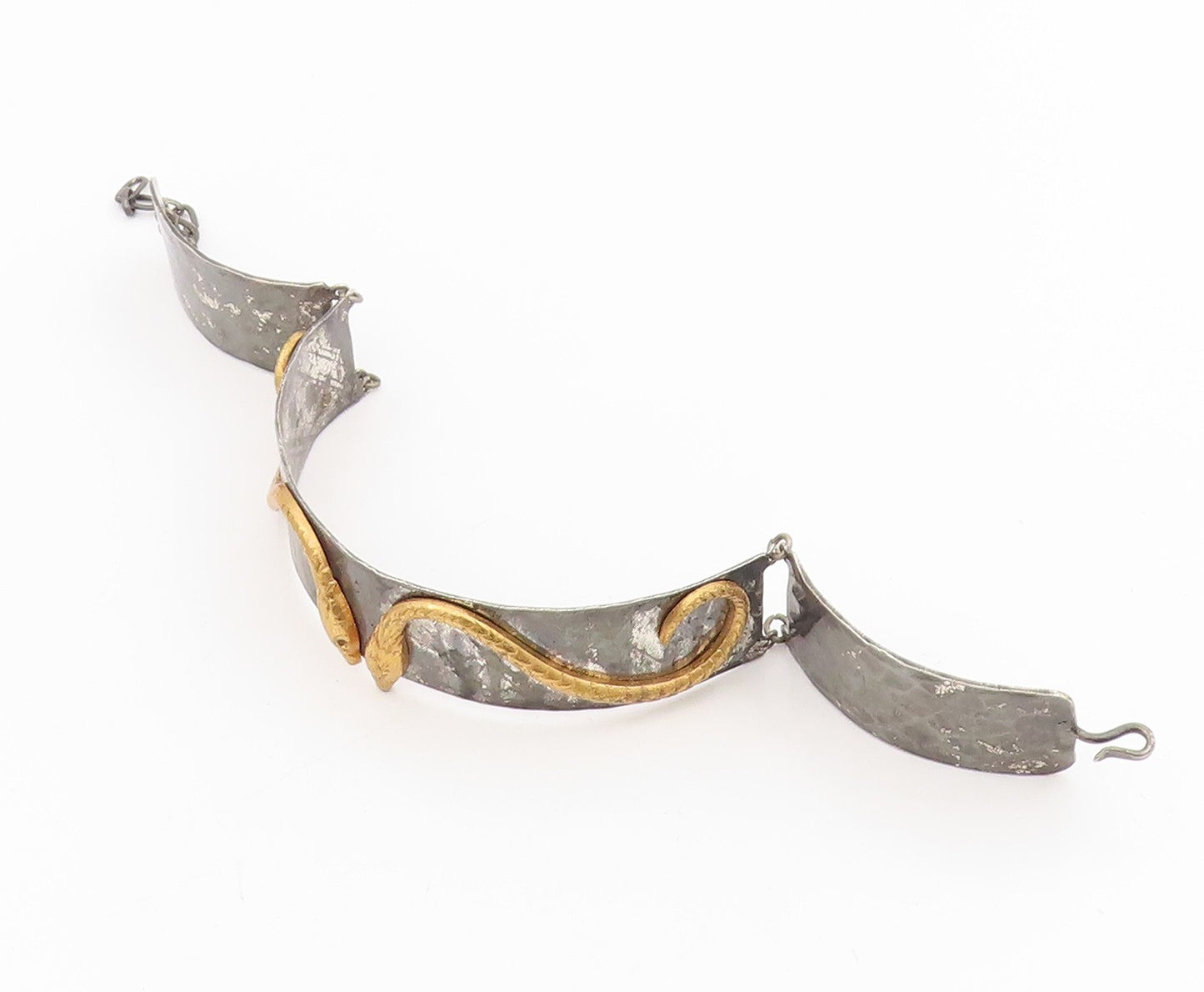 925 Sterling Silver Vintage Bracelet Two Tone Carved Serpentine Cuff  BT11576