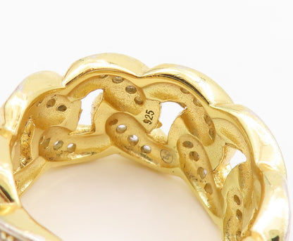 925 Sterling Silver Vintage Ring Gold Plated CZ Curb Link Cutout  Sz 9  RG33016