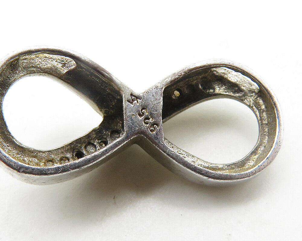 925 Sterling Silver  Vintage Genuine Diamonds Infinity Loop Pendant  PT15150