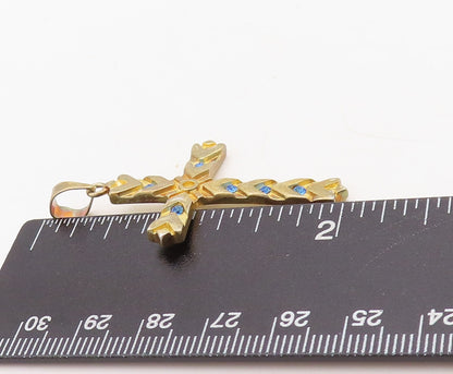 925 Sterling Silver Vintage Pendant Gold Plated CZ Inlay Carved Cross  PT23645