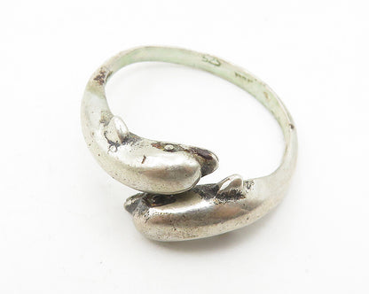 925 Sterling Silver  Vintage Dark Tone Dolphin Bypass Band Ring Sz 8  RG11797
