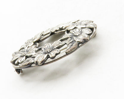 DANECRAFT 925 Sterling Silver  Vintage Shiny Floral Wreath Brooch Pin  BP5083