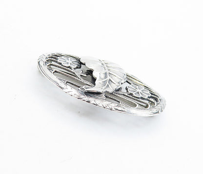 925 Sterling Silver  Vintage Shiny Floral Leaf Open Twist Brooch Pin  BP2555