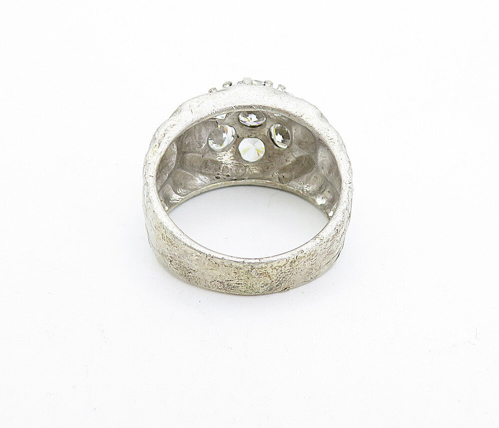 925 Sterling Silver  Vintage Cubic Zirconia Floral Band Ring Sz 8.5  RG5156