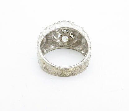 925 Sterling Silver  Vintage Cubic Zirconia Floral Band Ring Sz 8.5  RG5156