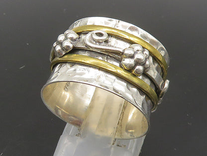 925 Sterling Silver  Vintage 2 Tone Hammered Floral Band Ring Sz 10  RG23761