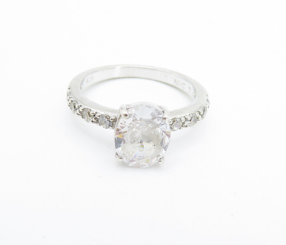 925 Sterling Silver Shiny White Topaz Solitaire With Accents Ring Sz 7 RG7590