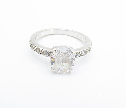 925 Sterling Silver Shiny White Topaz Solitaire With Accents Ring Sz 7 RG7590