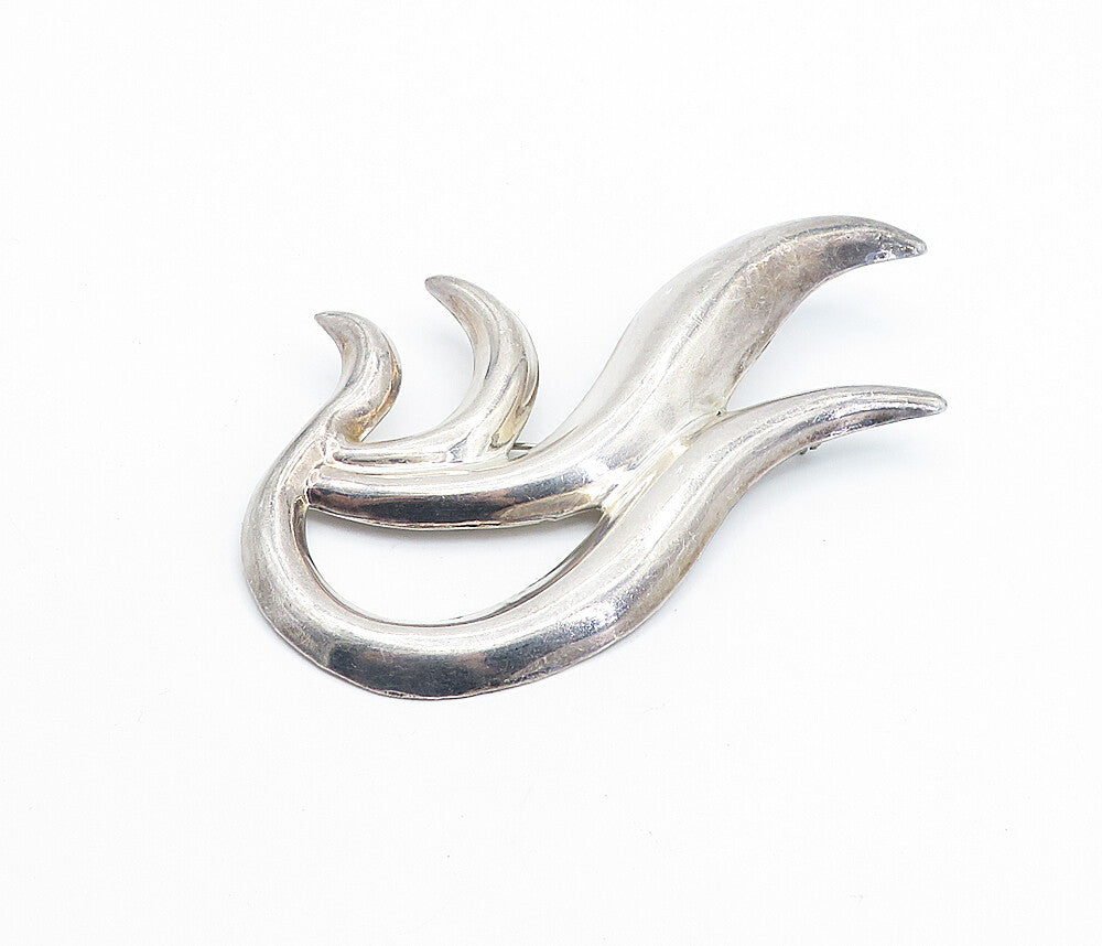 MEXICO 925 Sterling Silver  Vintage Shiny Large Hollow Swirl Brooch Pin BP2628
